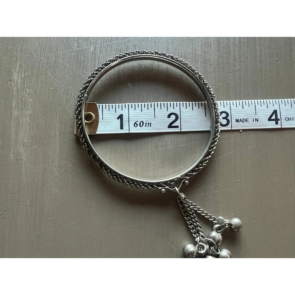 Bangle Bracelet Set 3pc Silver Tone Jingle Bell Charms Boho Ethnic Festival